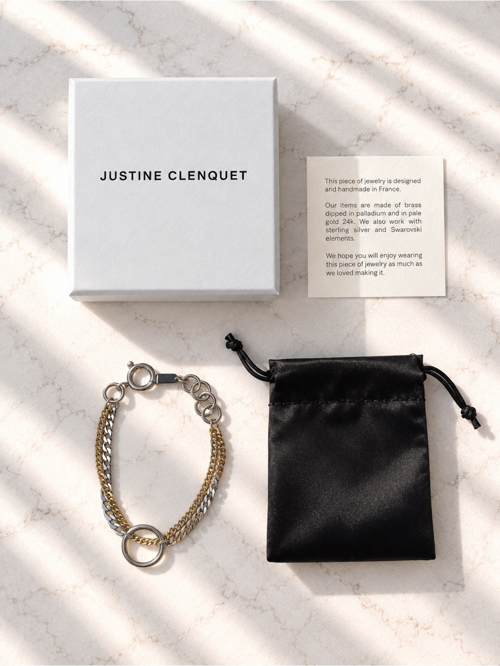 $150 Justine Clenquet Two-Tone Gold & Silver Double Chain Bracelet New